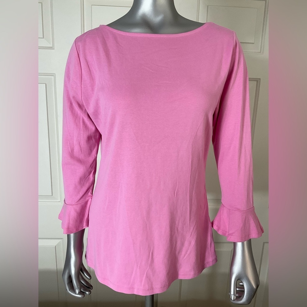 Lauren Ralph Lauren Top Womens Size Large Pink Bell Sleeve Preppy Designer Top